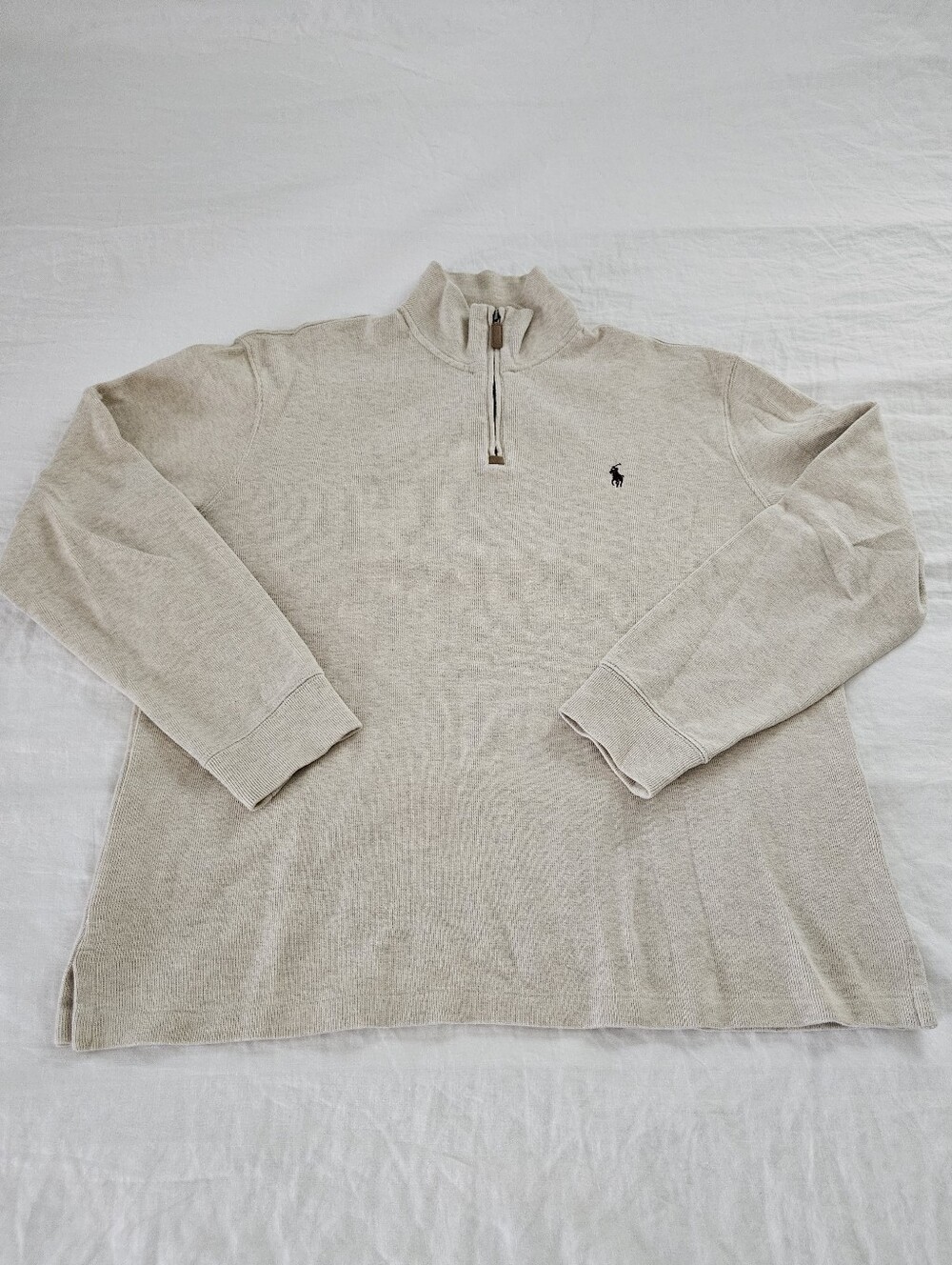 Polo Ralph Lauren RL Quarter Zip Sweater Pullover Oatmeal 100% Cotton Mens Large